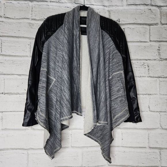 BlankNYC Waterfall Faux Leather Knit Drape Jacket Black Gray Size Small - Picture 1 of 15